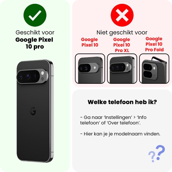 Transparante cameralensbeschermer voor Google Pixel 10 Pro. Niet geschikt voor Pixel 10, 10 Pro XL of 10 Pro Fold.