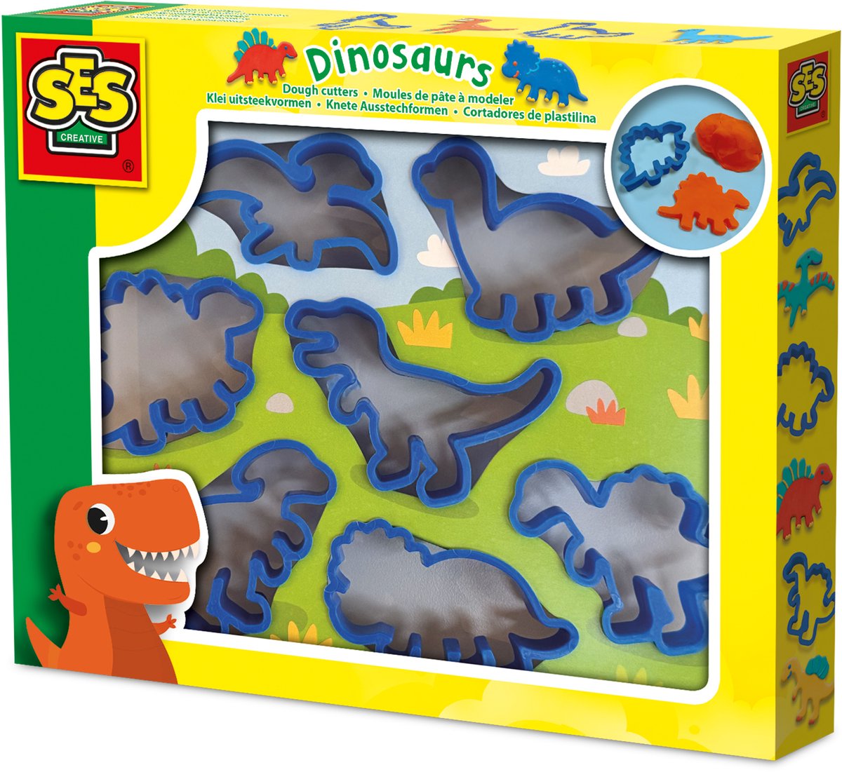 SES - Klei vormpjes - Dino's - 7 verschillende dino vormen - makkelijk schoon te maken - herbruikbaar - Dinosaurus Speelgoed