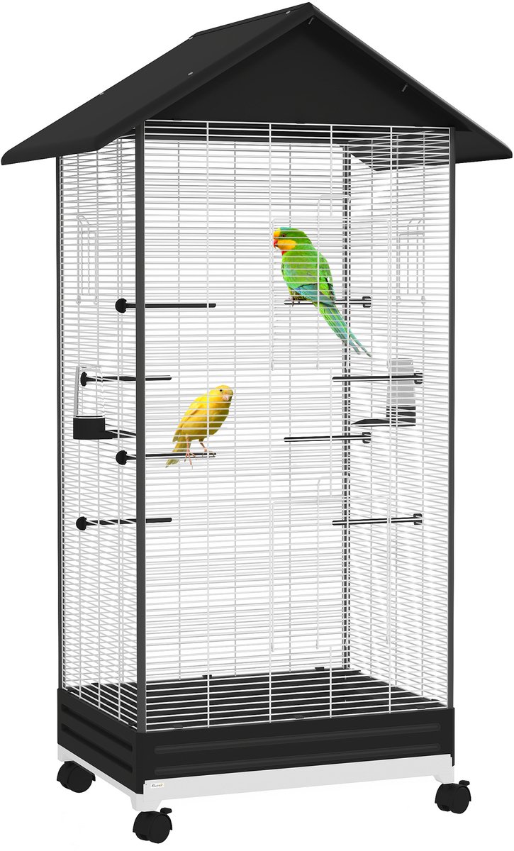 PawHut-Vogelkooi-Staal-79x65x155cm-Zwart
