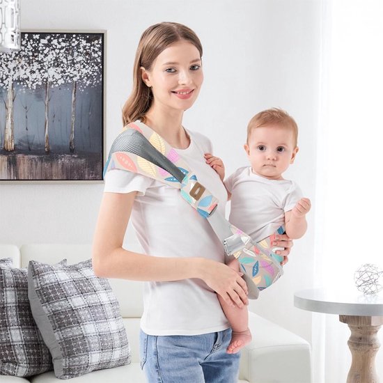 Draagzak - Ergonomische draagzak - Voordrager - Verstelbare draagzak met één schouder voor baby's - Heupdraagzak van mesh - Draagbare draagzak - Past op buik, heupen en rug - Bladpatroon van LittleThere — afbeelding 2