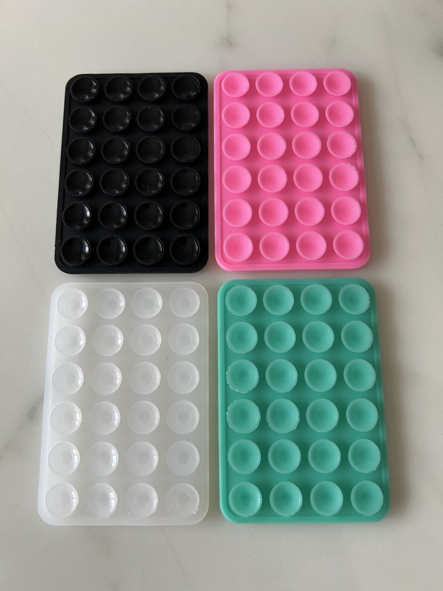 4 Stuks Herbruikbare Zuignap Telefoonhouder – 24 Sterke Zuignappen – Dubbelzijdige Sticker – Voor Glas, Spiegels & Smartphones – 5.3x7.5 cm – Zwart/Roze/Transparant/Groen