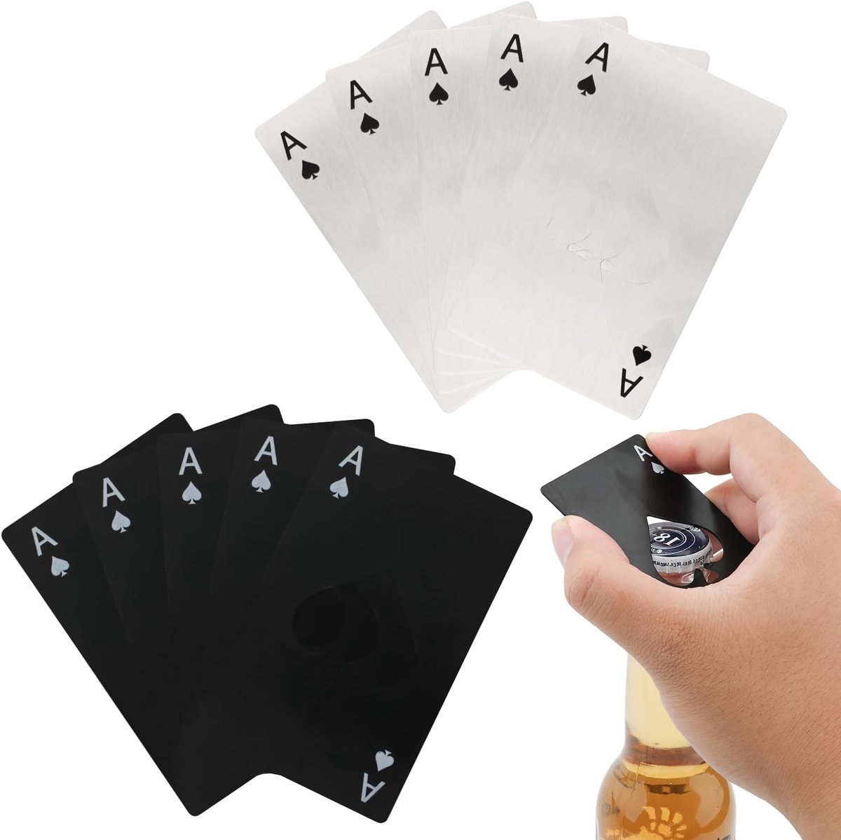 10pcs Ace of Spades Flessenopeners - RVS Poker Card Flessenopener - Draagbare Metalen Bier Flessenopener voor Portemonnee Tas Bruiloft Verjaardagsfeest (Zilver & Zwart)