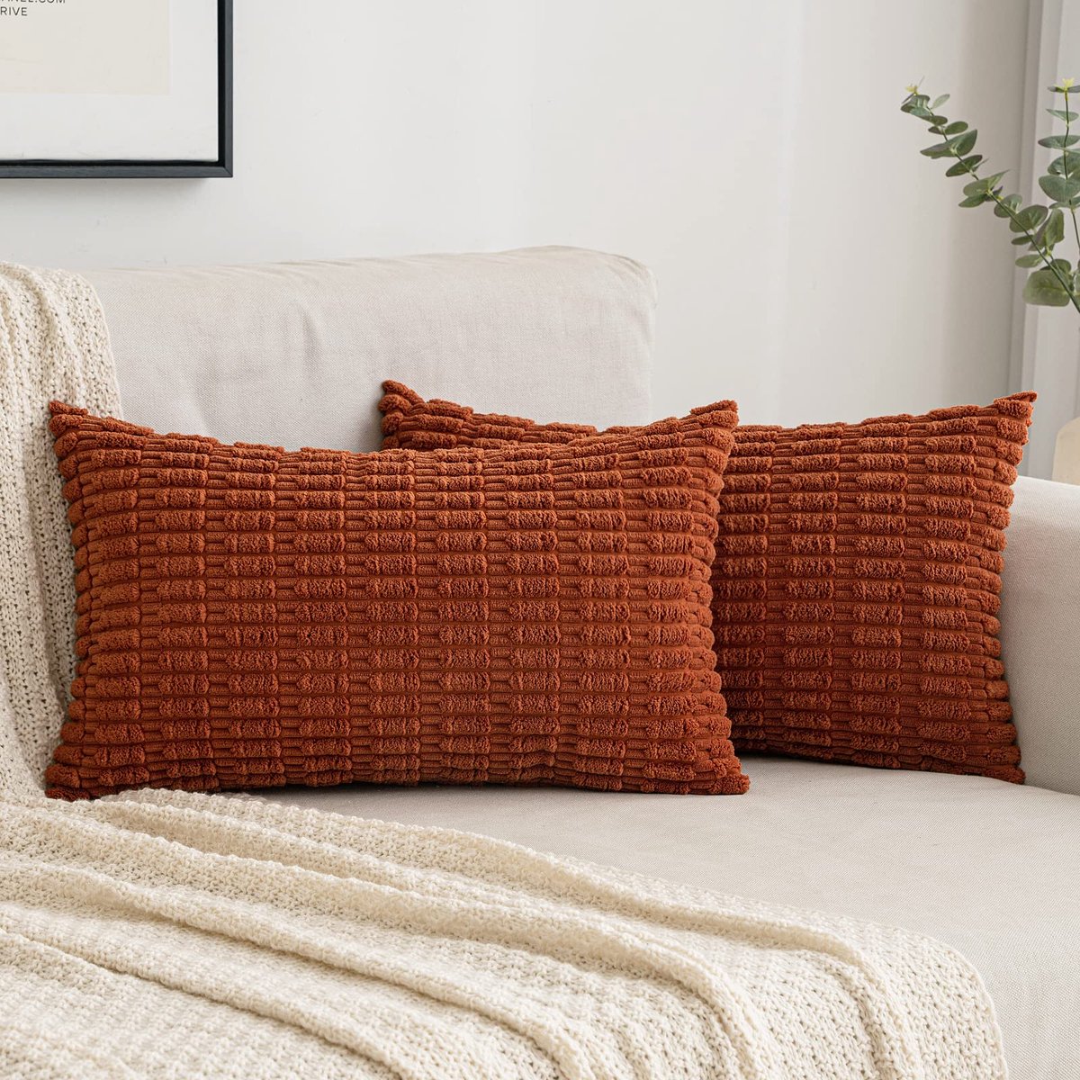Unyqoos Corduroy Sierkussenhoezen Set van 2 in Karamel voor Stijlvolle Woonkamer Decoratie