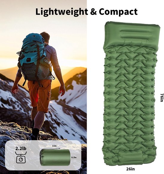 Unyqoos® Ultralichte zelfopblazende slaapmat met ingebouwde voetpomp voor comfortabel kamperen en wandelen van Unyqoos — afbeelding 2