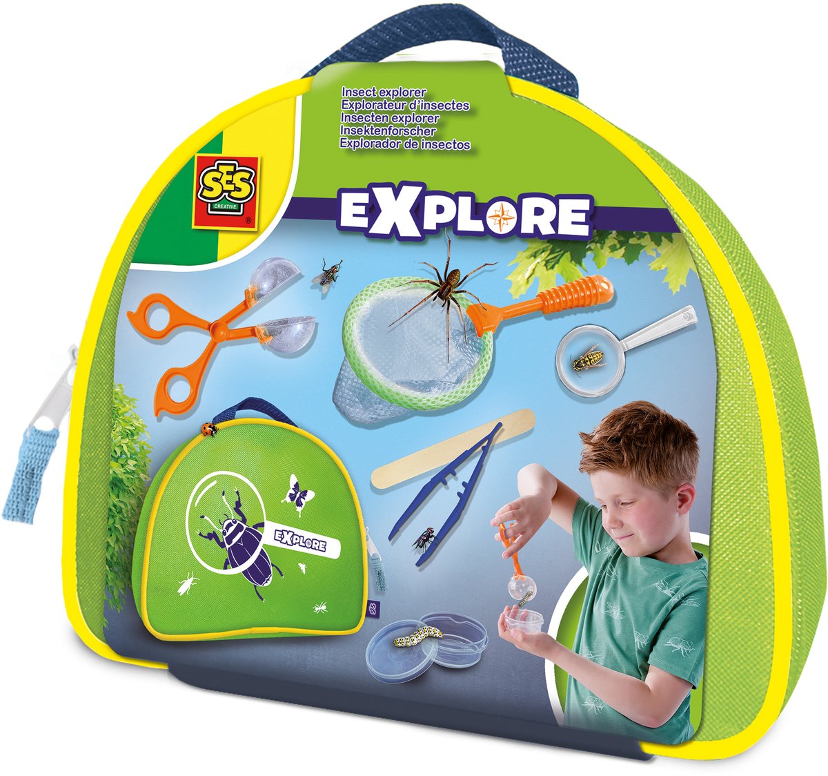 SES - Explore - Insecten explorer - handige koffer met tang, vergrootglas, pincet, bakje en speurkaart