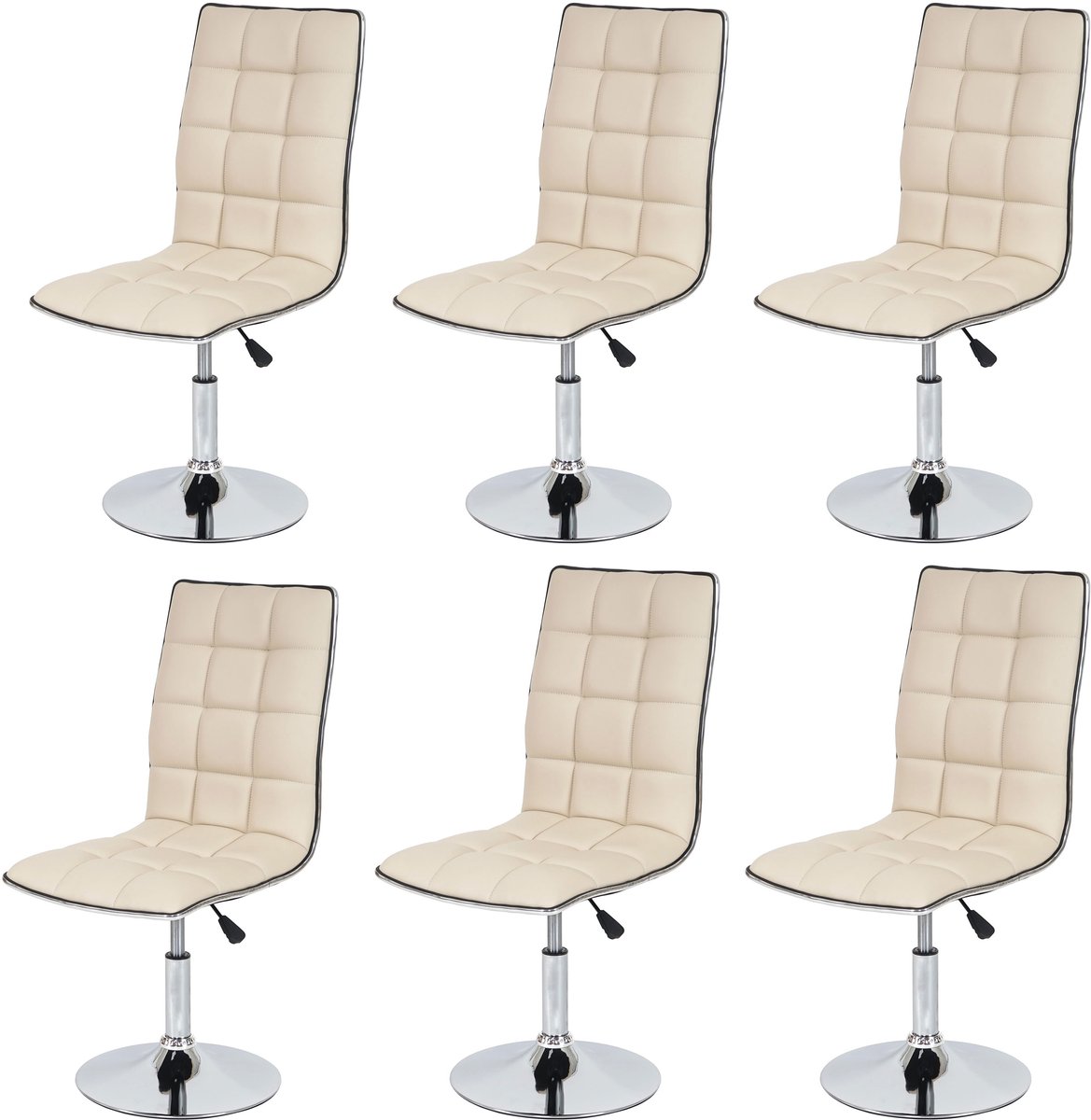MCW Set van 6 eetkamerstoelen MCW-C41, keukenstoel, in hoogte verstelbaar en draaibaar, kunstleer, MVG-gecertificeerd ~ crème