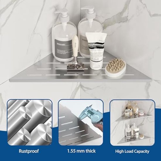 Hoomtaook Badkamer Douchehoek Driehoekige Hoekplank Douchewand Doucheplank Zonder Boren Geen Schade Aan Muurbeugel Voor Badkamer En Keukenaccessoires 2 Stuks