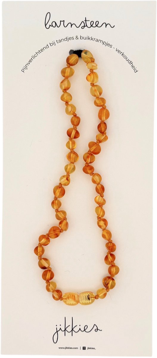 Jikkies Barnsteen Ketting - Natuurlijk Baltisch Barnsteen - Pijnstillend tegen doorkomende tandjes - Honing - 32CM