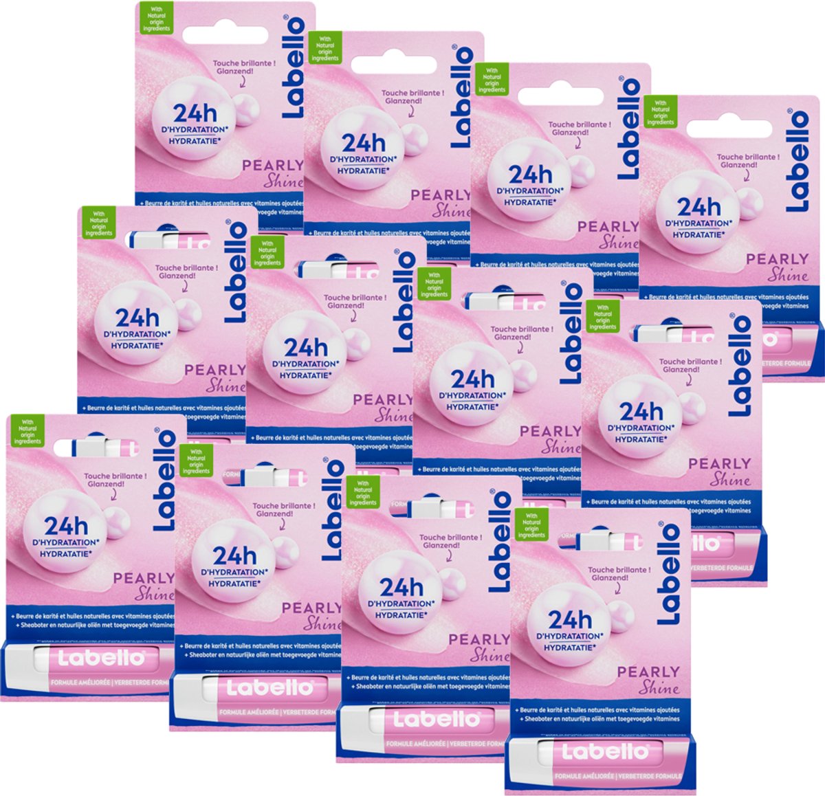 Labello Lippenbalsem Pearly Shine - hydraterend - Parelglans - Droge Lippen - Voordeelverpakking - 12x