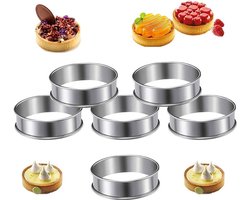 6 stuks - Taartringen - Bladerdeegringen - Cakeringen - Moussering - Roestvrijstalen taartring - Ronde dessertring - Dessertvorm - Bakvormen met dubbele krulrand - 8*2,5cm - Geschikt voor gebak, taarten, koekjes, sandwiches - Geschikt voor doe-het-ze