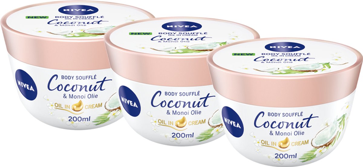 3x NIVEA Body Souffle Coconut en Monoi Olie 200 ml