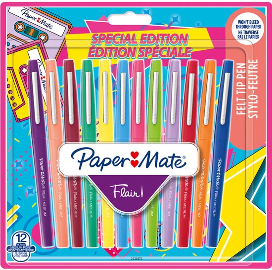 Paper Mate Flair-viltstiften | Medium punt (0,7 mm) | diverse Retrokleuren | 6 stuks