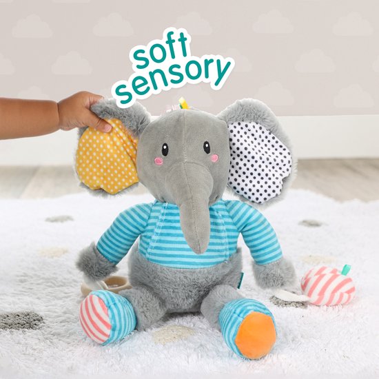 SES - Tiny Talents - Olfi sensory olifant - Knuffelolifant - met spiegel, knispervoet, bijtring en piepmuis - baby speelgoed van SES — afbeelding 3