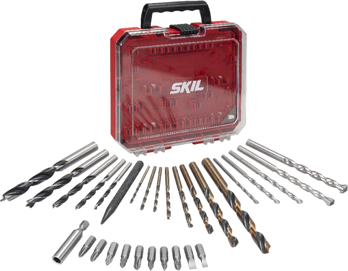 SKIL 30-Delige Bitset - Bit Set - Schroefbits - Borenset - Schroefbitset - Houtboren - Steenboren - Staalboren - Geschikt voor Skil Boormachine - Magnetische bithouder - Inclusief Koffer - Skil 2610S00919