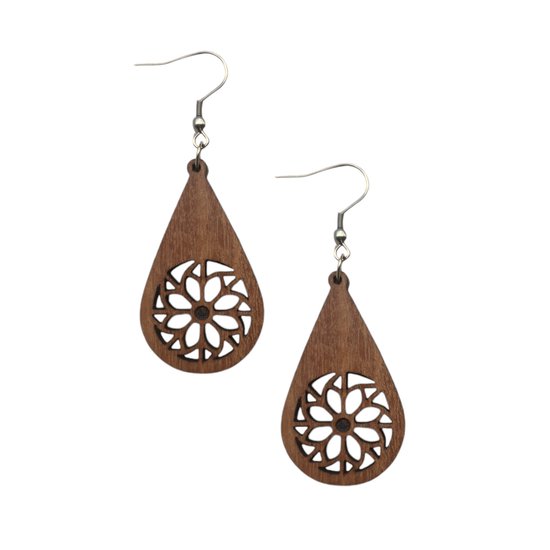 Spirit&Pine - Aurora Flower - Boucles d'oreilles en bois - Boucles Boucles d'oreilles pendantes - Boucles d'oreilles pendantes bohèmes - Style Boho - Afromosia