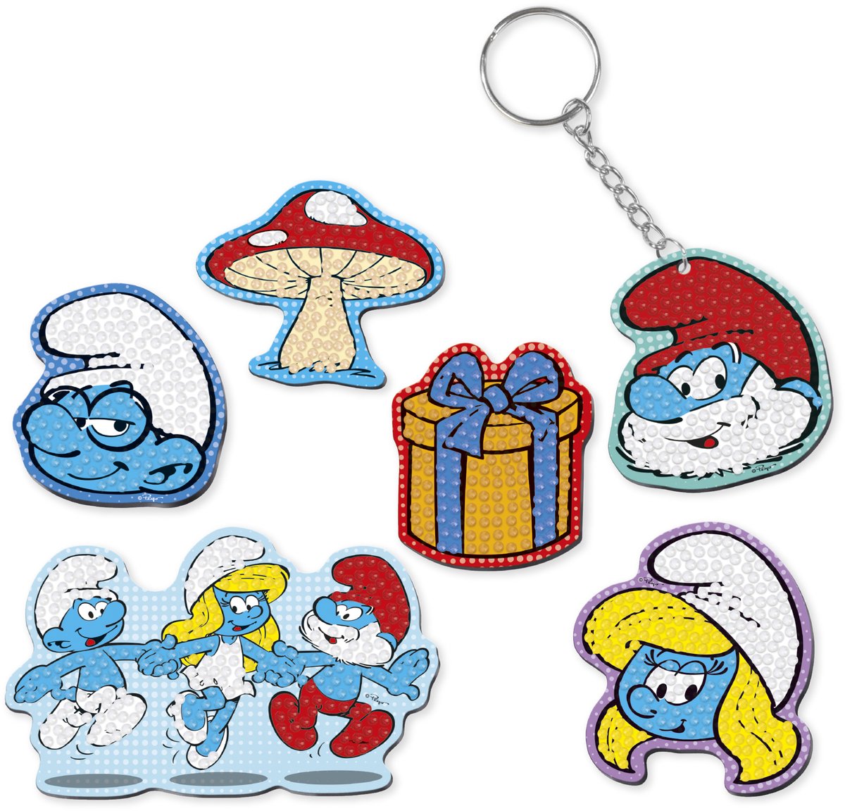 De Smurfen diamond painting magneten en sleutelhanger maken met grote Smurf en Smurfin - Totum knutselset creatief speelgoed jongens en meisjes — afbeelding 4