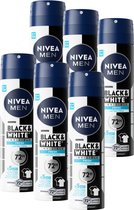 NIVEA MEN Invisible for Black & White Fresh Anti-Transpirant Spray - Deo Tegen witte en gele vlekken - 72 uur bescherming - Frisse geur – Alcoholvrij - 6 x 150 ml