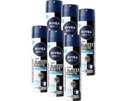 NIVEA MEN Black & White Fresh Anti-Transpirant Spray - Deo Tegen witte en gele vlekken - 72 uur bescherming - Frisse geur – Alcoholvrij - 6 x 150 ml
