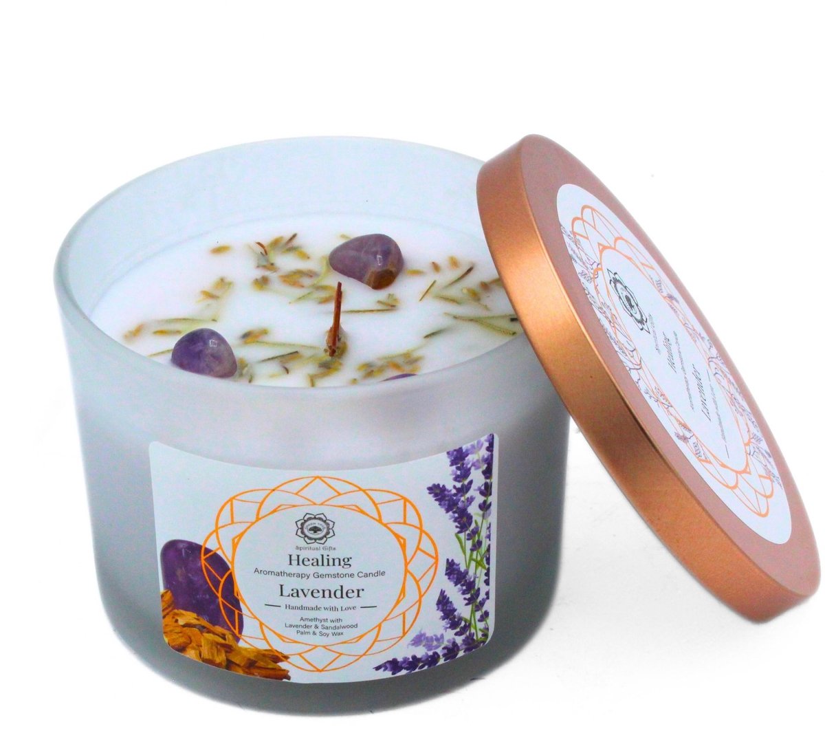 Green Tree - Edelsteenkaars - Aromatherapie - Geurkaars - Healing - Lavender - met edelstenen - 256g