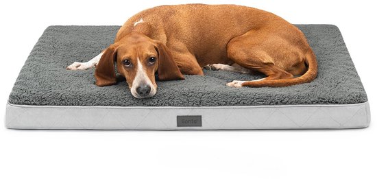 lionto orthopedisch Hondenbed met verhoogde rand, 122x89x20 cm, stevig Hondenkussen met zachte flanel, afneembare en wasbare hoes, antislip, geschikt voor kleine & grote honden en katten, grijs