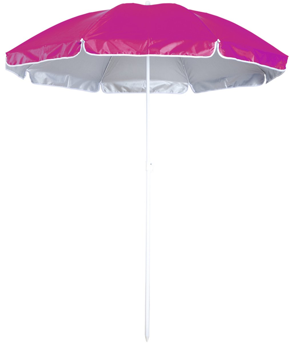 Strand parasol Lima - D150 cm - fuchsia roze - opvouwbaar - verstelbare hoogte - met opbergtas