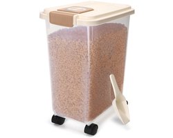 Nobleza Voercontainer - 40L - 15KG - Voedselcontainer hond - Opslagcontainer met datumregistratie - Zwenkwielen - Transparant