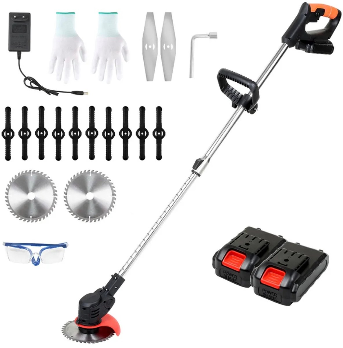 Bosmaaier Grastrimmer - Grasmaaier - Draagbare Elektrisch Grasmaaiers - met 2 Accu - Zwart, voor Tuin-15cm Cutting Diameter