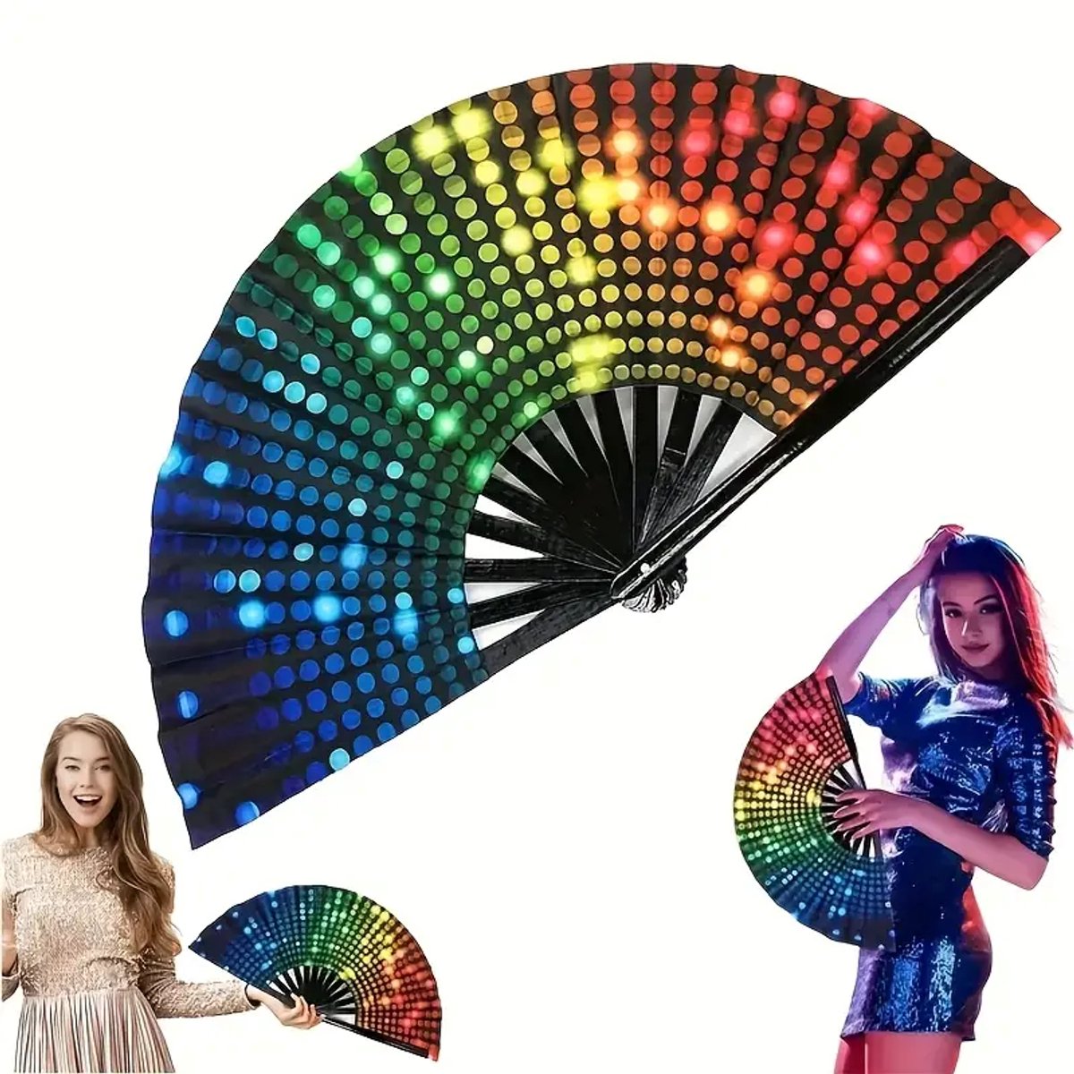 XXL festival waaier - Handwaaier lijn dans pop fan-opvouwbaar en draagbaar ontwerp - Spaanse waaier - 63 x 32 cm - Bamboe/polyester - Kleur