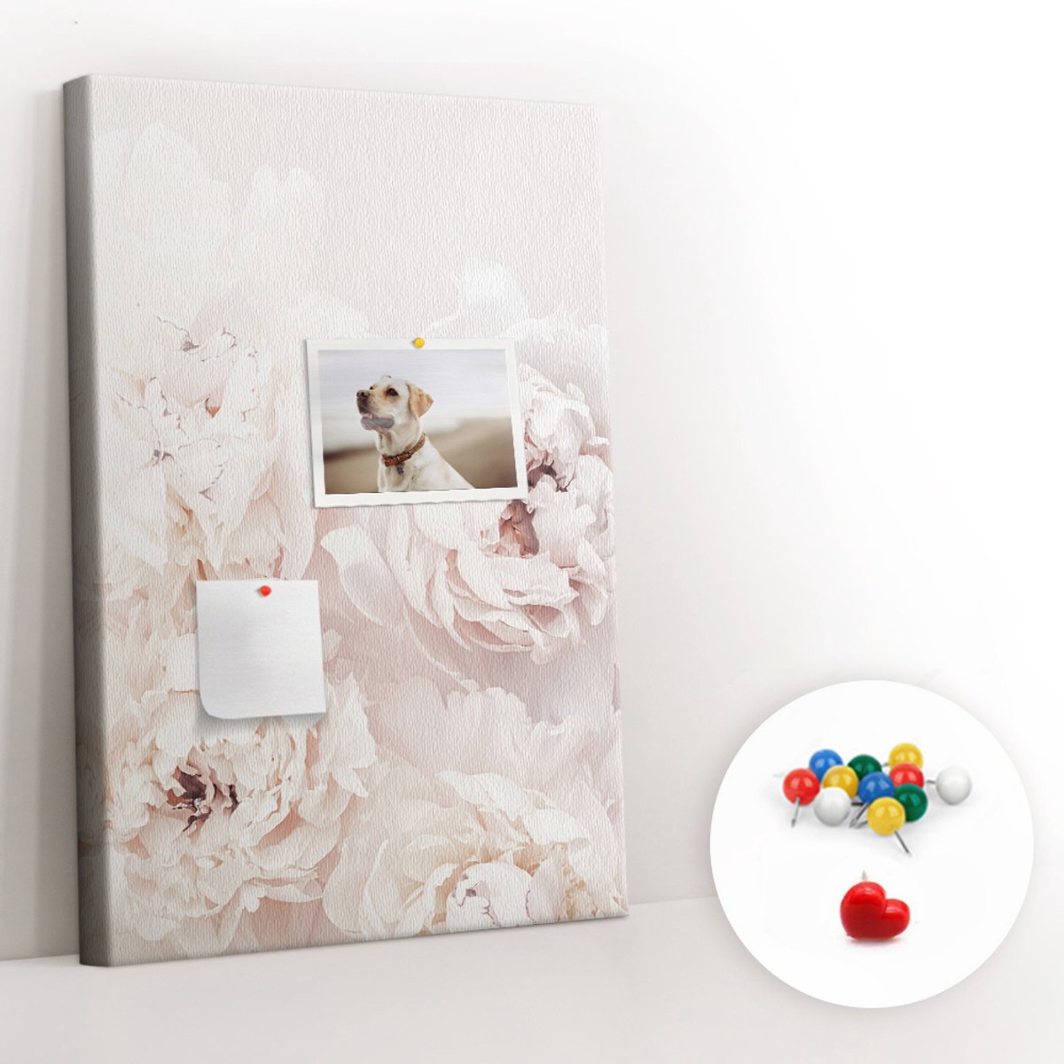Tulup Prikbord - Pioenrozen Kurkbord - 40 cm x 60 cm - Roze Prikbord - Kleurrijke Pinnen - Kurk Bedrukken - Kurk Prikbord Bureau - Memobord Van Kurk - Minimalistisch Kurkbord - Memo Kurkbord