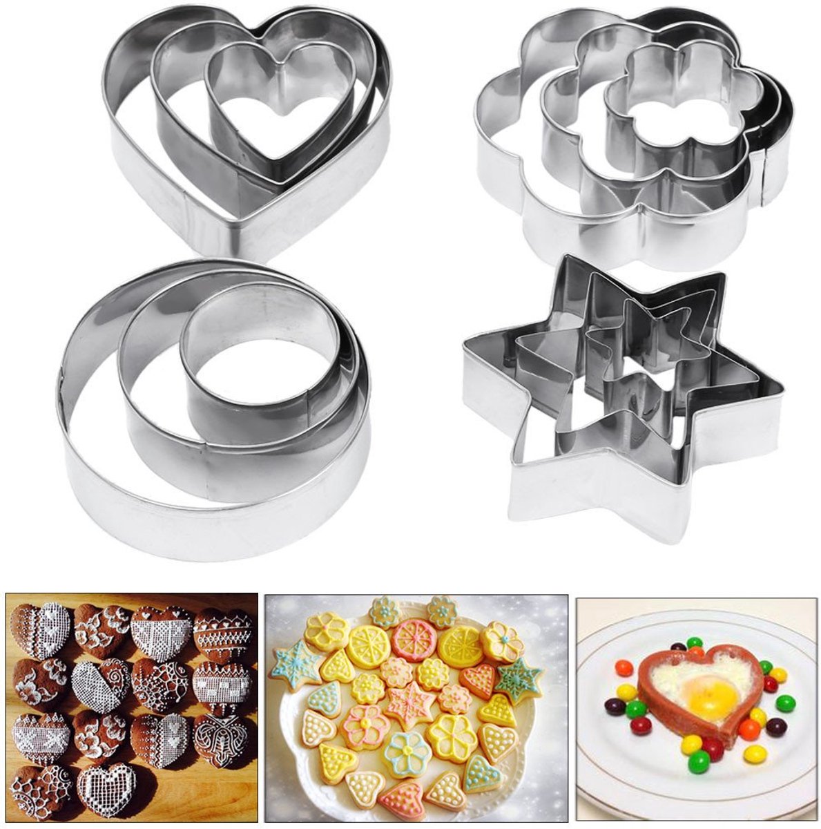 Koekjesvormpjesset van roestvrij staal, koekjesvormpjes, cakevormpjes, Amison, 12 stuks, koekjesvormpjes met hartjesvormpjes