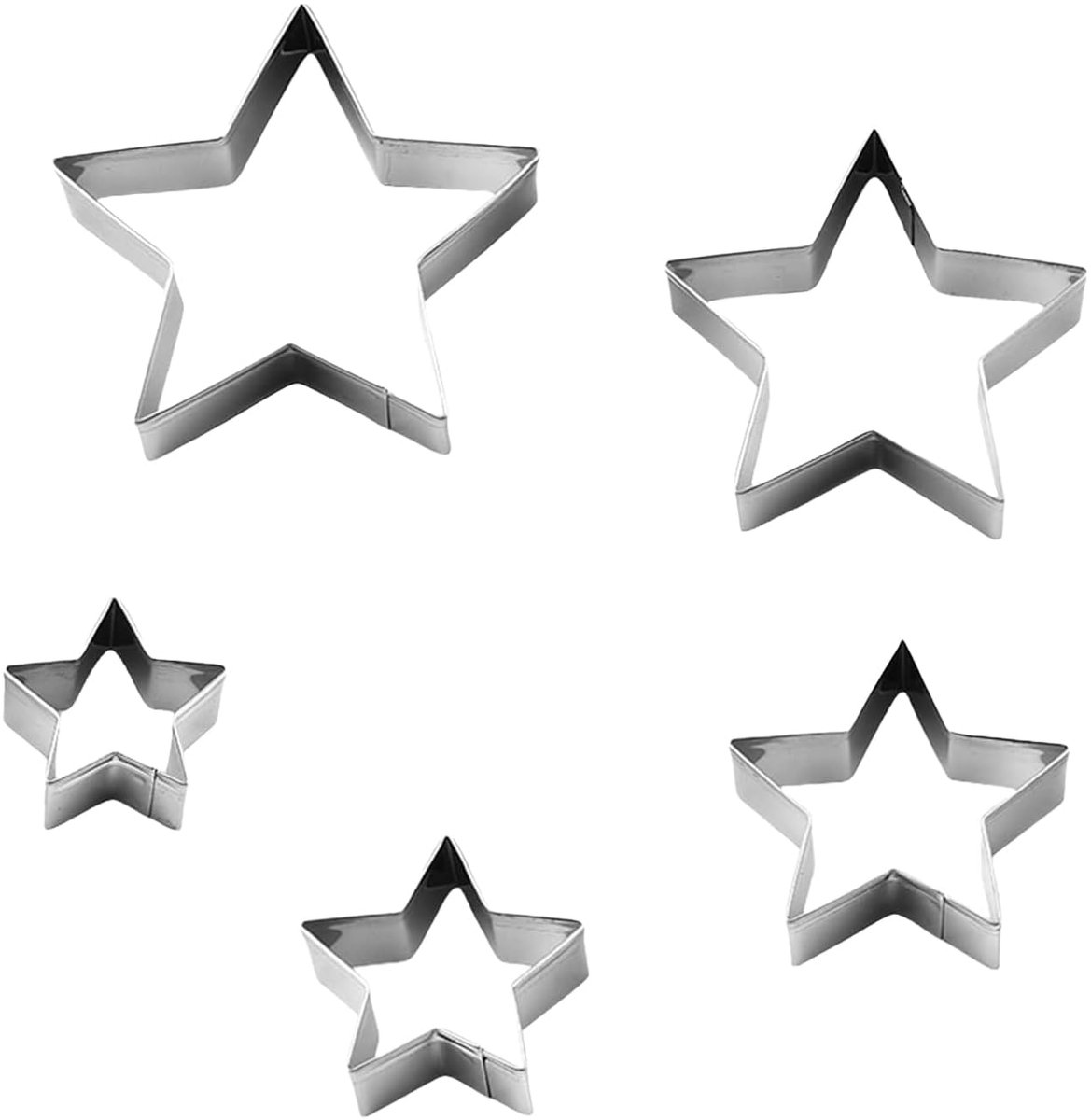 Stervormige koekjesvorm, 5 stuks koekjesvormpjes, koekjesvormpje ster roestvrij staal koekjesvormpje Kerstmis klein groot set mini ster koekjesvormpje koekjesvormpje sterren Kerstster sjabloon met
