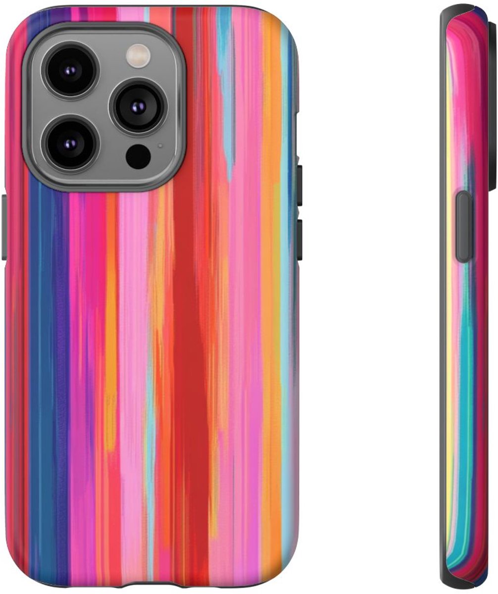 Levendige Verticale Strepen Abstracte Kunst – Telefoonhoesje Geschikt voor iPhone 14 Pro
