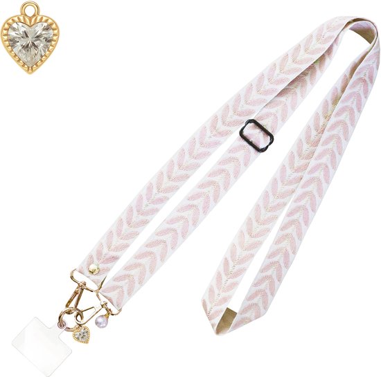 Cordon téléphonique réglable et universel ADEL d'une longueur parfaite - Chaîne de téléphone - Cordon robuste pour téléphone et smartphone - Convient pour iPhone, LG, Google Pixel, Samsung, Honor, Lenovo et Xiaomi - Rose plante