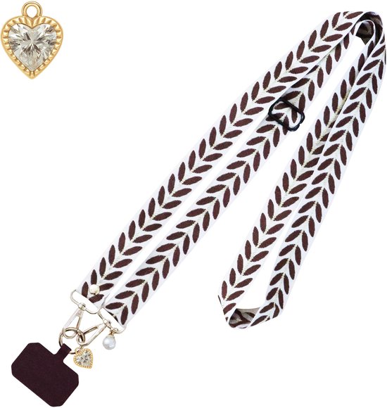 ADEL Crossbody Telefoonkoord Universeel voor o.a. iPhone & Samsung - Phone Cord / Telefoonketting Incl. Bedel - Stevig Telefoon Koord - Plant Beige