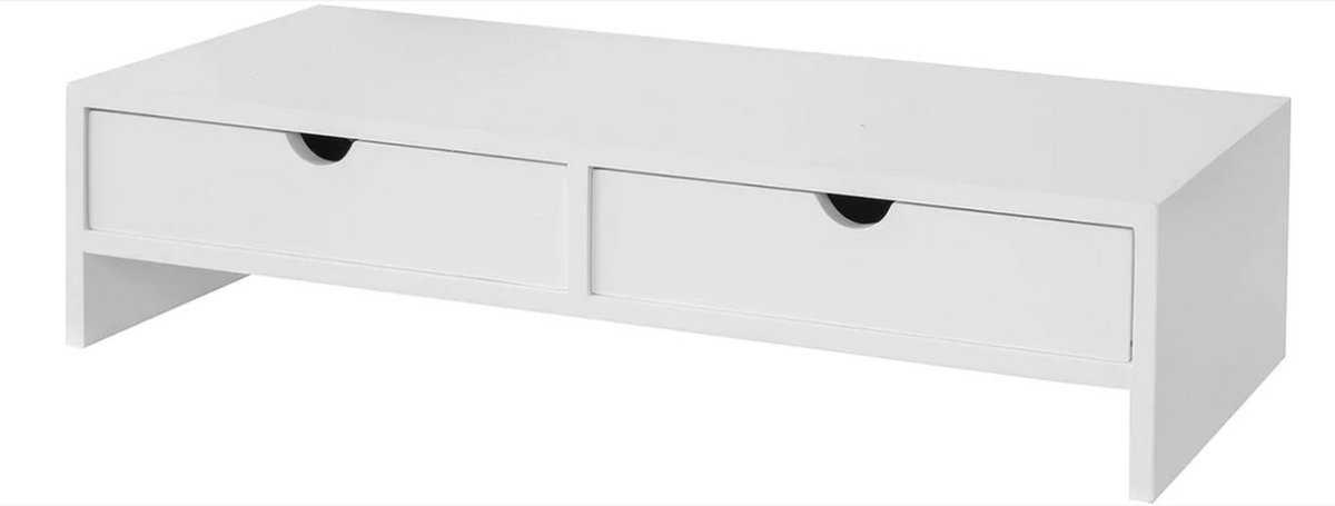 WNHB® Monitorstandaard met Lade - Verhoogde Computerstandaard - Schermverhoger met 2 Lades - Bureau Organizer - Wit MDF 18x47x11 cm