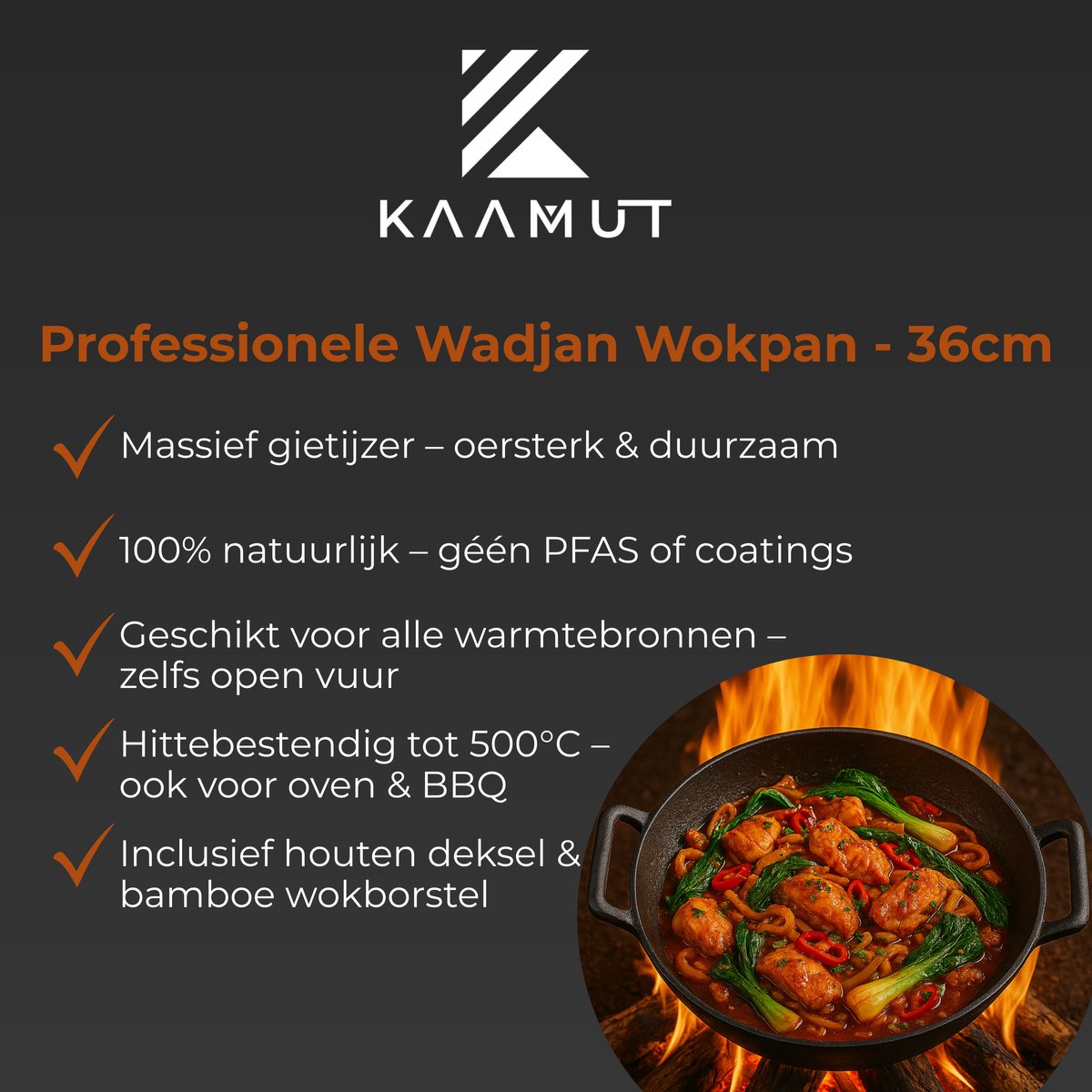 Relance Wadjan Wok-set - Wokpan - Gietijzer - 36 Cm - Zwart