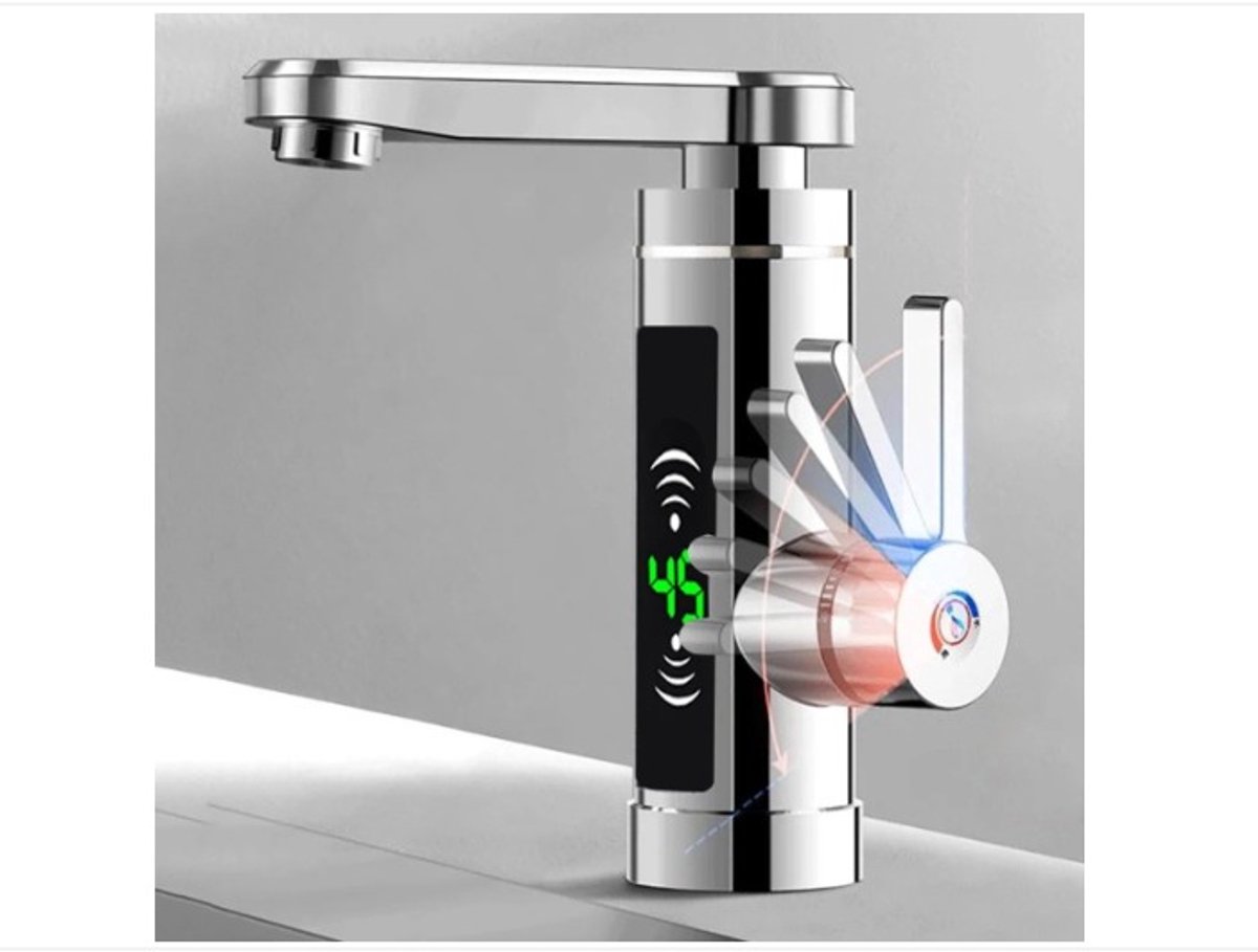 WNHB® Elektrische-kraan-keuken-warmwaterkraan-met-led-temperatuurweergave-3000W-snel-warm-water-zilver