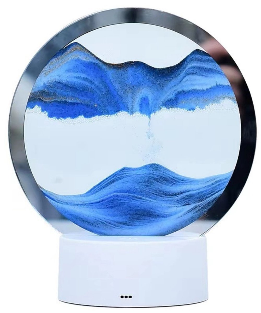 EXCITAT Nachtlamp - Nachtlampje volwassenen - Roterend zandschilderij Nachtlampje - 3D vloeibaar zandschilderij - Dynamisch zandschilderij - Blauw