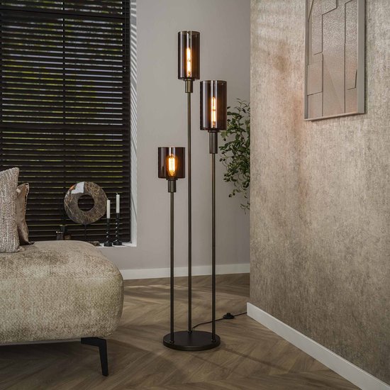 PS-Collection Vloerlamp Getrapt Sepiora 3L - Brons - Metaal/Glas - 33x33x165 cm - vloerlampen woonkamer, staanlamp, vloerlamp zwart, vloerlamp industrieel, vloer lamp, staande lampen woonkamer, staande lampen, staande lamp industrieel