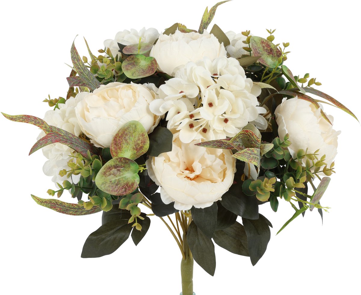 Countryfield Kunstboeket Hortensia & Pioen 53 cm – Wit – Kunstbloemen