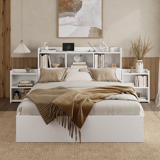 Pugsdrly Paneelbed, 140 x 190 cm, kinderbed met barrières, sterren- en