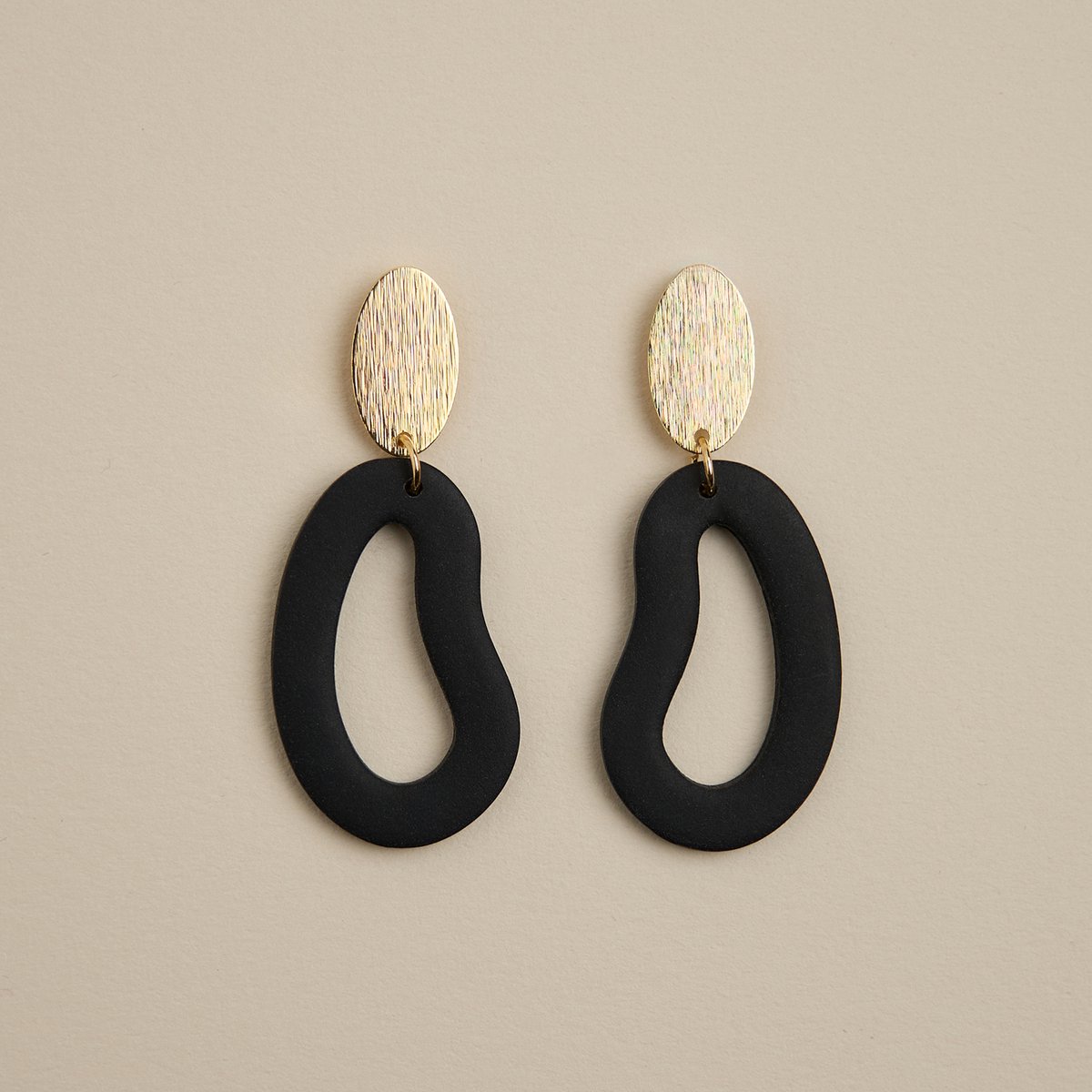 Goud oorbellen -LYHO Sieraden -5 cm -Goud oorbellen / zwart -Maria earrings -roestvrij staal -Waterdicht -Nikkel vrij -Kerst cadeau -Sinterklaas cadeau -Valentin -Moederdag -Handgemaakte oorbellen van klei