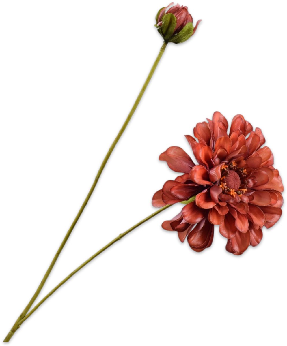 Silk-ka Kunstbloem-Zijde Bloemen Kunsttak Zinnia Tak Bruin 62 cm