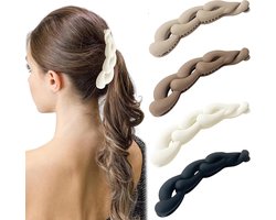 Bananenklem - 4 stuks - 13 cm - Staartsierklem - Bananen klem - Haarklem - Bananen clip - Haarknip - Draaivorm - Haarclip - Anti Slip - Haarspeld - Haaraccessoire voor Vrouwen en Meisjes - Melkwit, melkachtig koffie, zwart, lichtbruin