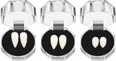 3 paar vampiertanden - Geschikt voor rollenspelrekwisieten, kostuumaccessoires en feestgunsten - Vampiertanden - Weerwolftanden - Met kunstgebitlijm - Geschikt voor Halloween, gala's, banketten - Wit - 13 mm + 15 mm + 17 mm