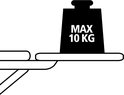 Illustratie van een gewicht met de tekst 'MAX 10 KG'.