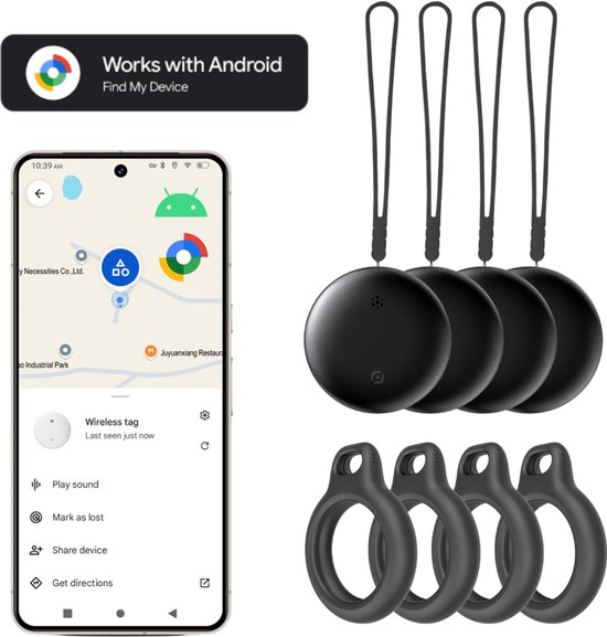 AUROPIKS GPS Tracker 4 stuks met Sleutelhangers - Android Tag - GPS Tracker- Google find my device - Smarttag - Alleen voor Android - Geschikt voor AirTag - Bluetooth Smart Tracker Tag - Android - 4 stuks - 8 Sleutelhangers