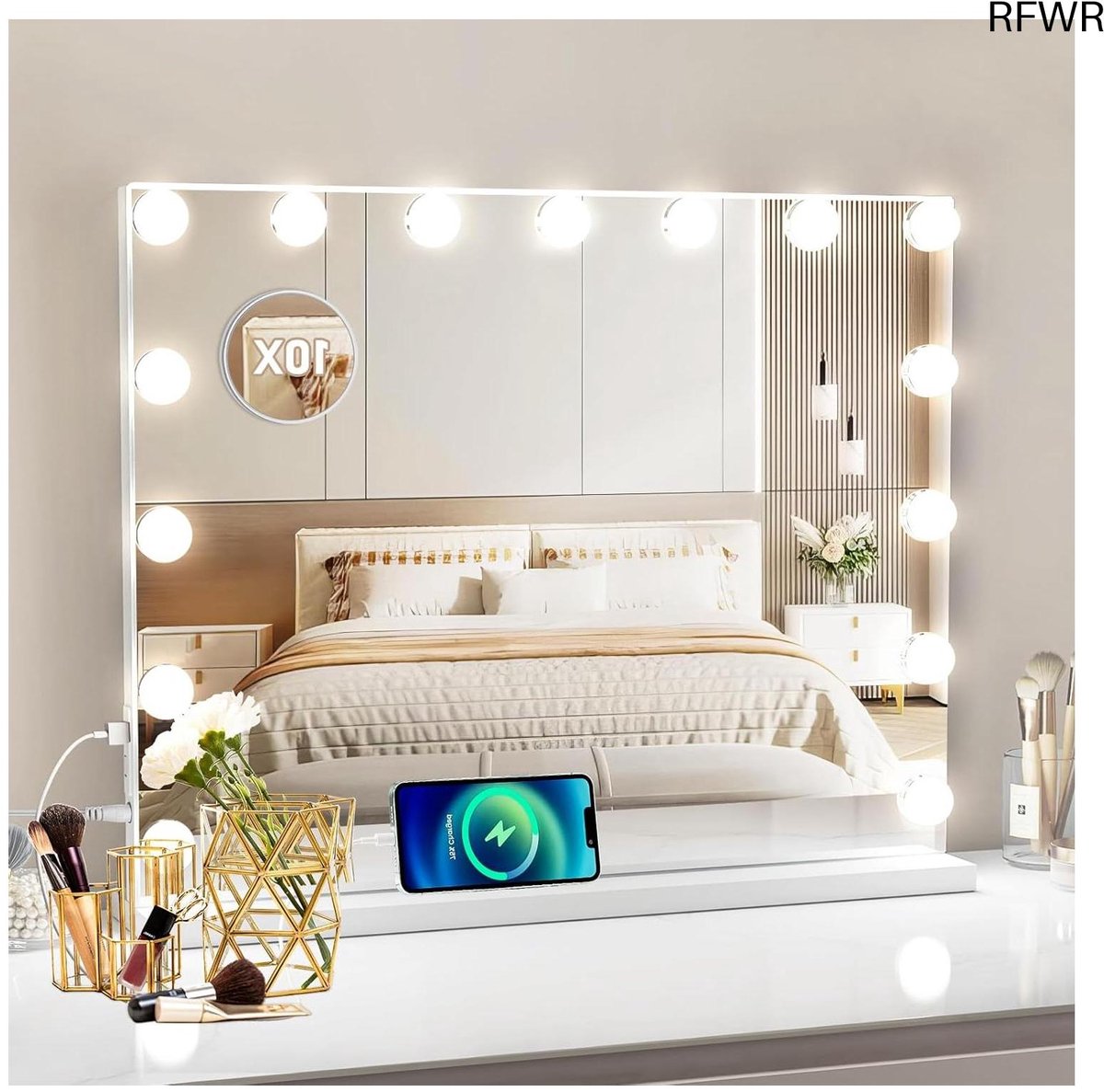 RFWR® Hollywood Make-upspiegel met 3 Verlichtingsmodi en Touch-bediening