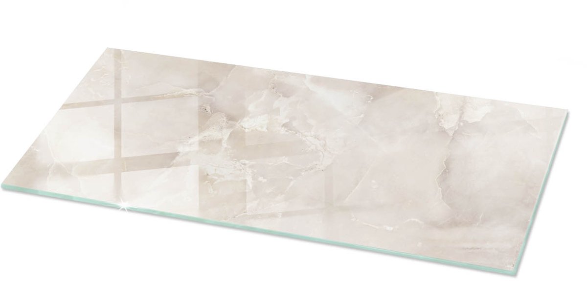 Tulup Tafelblad Glas - Marmer Textuurpatroon Glasplaat Tafel - 125 cm x 50 cm - Romig Veiligheidsglas - Rechthoekig Tafelblad Glas - Gehard Glazen Tafelblad Voor de Eettafel in de Eetkamer - Glazen Tafelblad