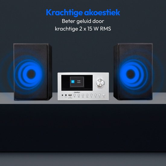 MEDION P85003 Micro audiosysteem (internetradio, DAB+, PLL FM-radio, Bluetooth, USB-aansluiting, AUX, 2x150 W) zilver van Merkloos — afbeelding 4